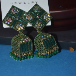 Gold Plated Green Square Jhumka
