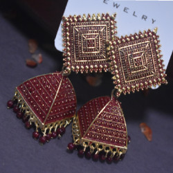 Ethnic classic Square Design Jhumka Earrings