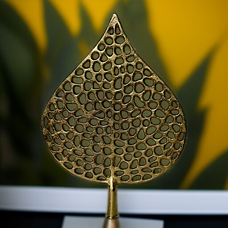 Brass Leaf Ornament with Marble Base for Home and Offices
