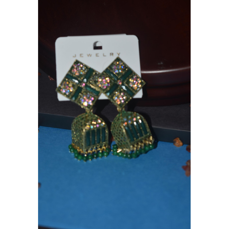 Gold Plated Green Square Jhumka