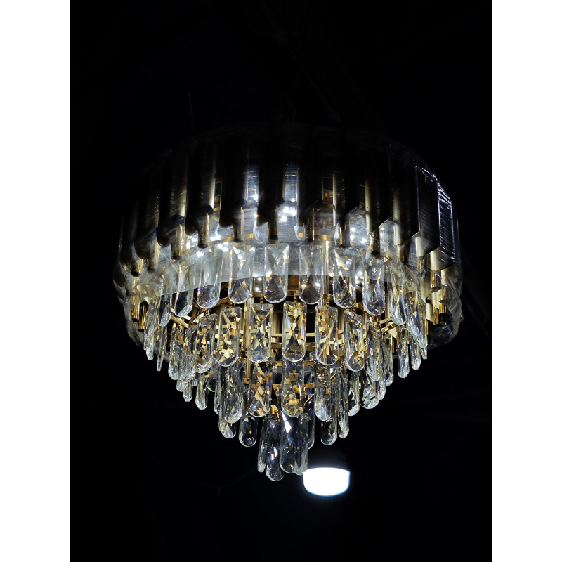 Modern Crystal Chandelier Gold, 500mm Round Chandeliers for Dining Room K9 5 Tiers Ceiling Pendant Light Fixtures Golden Large Raindrop Flush Mount, for Foyer Living Room Staircase