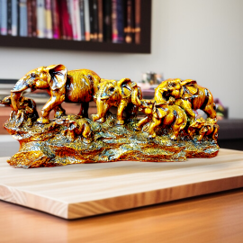 Family Majesty – Elephant Sculpture in Golden El..