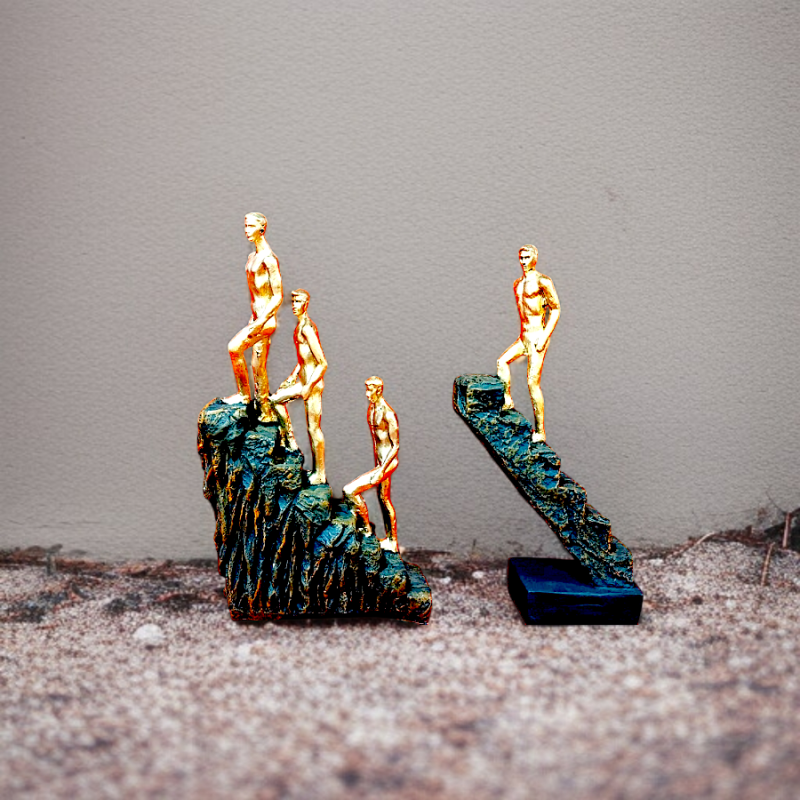 home Man Climbing Stairs Decorative Polyresin Showpiece Decoration, Office, and Gifting in Black
