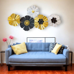 Golden White Flower Metallic Wall Hanging for Home and Office